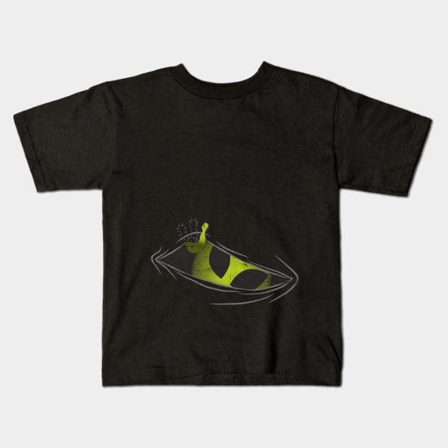 Funny Cute Visitor Alien Looks Out Of Belly Kids T-Shirt by FancyTeeDesigns